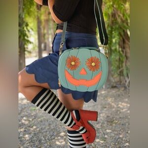 Backstitch Bruja Springoween Mint Pumpkin Halloween Goth Witch Bag